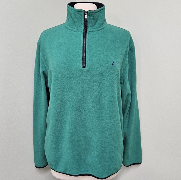 Nautica Pullover Long Sleeve 1/4 Zip Fleece Sweater Green Y2K 90s Mens Medium - Picture 1 of 7